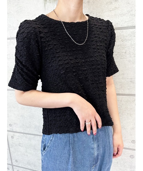 CECIL McBEE(セシルマクビー)の「ふくれジャガードパフスリーブトップス(Tシャツ/カットソー・レディース・アイボリー/ブラック/ミント・FREE)」の10枚目の写真