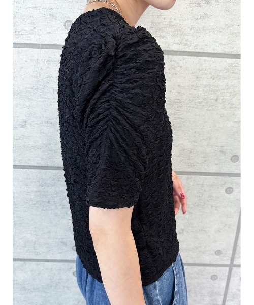 CECIL McBEE(セシルマクビー)の「ふくれジャガードパフスリーブトップス(Tシャツ/カットソー・レディース・アイボリー/ブラック/ミント・FREE)」の8枚目の写真