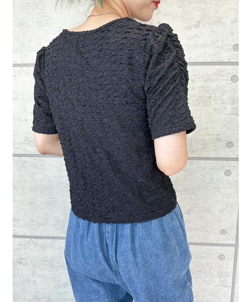 CECIL McBEE(セシルマクビー)の「ふくれジャガードパフスリーブトップス(Tシャツ/カットソー・レディース・アイボリー/ブラック/ミント・FREE)」の9枚目の写真