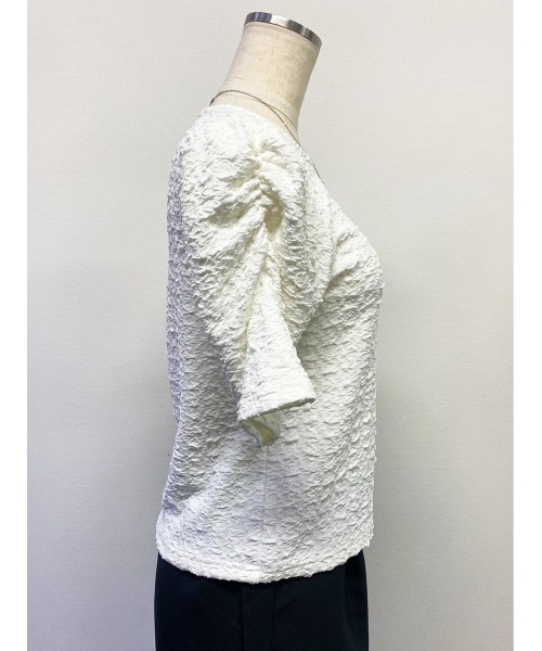 CECIL McBEE(セシルマクビー)の「ふくれジャガードパフスリーブトップス(Tシャツ/カットソー・レディース・アイボリー/ブラック/ミント・FREE)」の6枚目の写真
