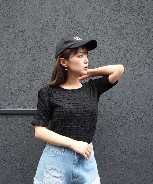 CECIL McBEE(セシルマクビー)の「ふくれジャガードパフスリーブトップス(Tシャツ/カットソー・レディース・アイボリー/ブラック/ミント・FREE)」の12枚目の写真