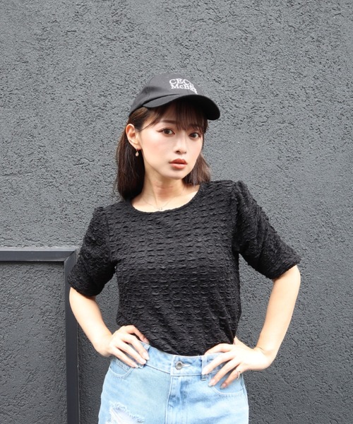 CECIL McBEE(セシルマクビー)の「ふくれジャガードパフスリーブトップス(Tシャツ/カットソー・レディース・アイボリー/ブラック/ミント・FREE)」の11枚目の写真