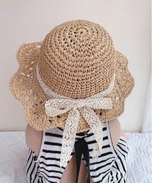 Bambin（ボンバン）の「【 Bambin / ボンバン 】 刺繍 リボン フリル ペーパーハット（ハット・キッズ）」