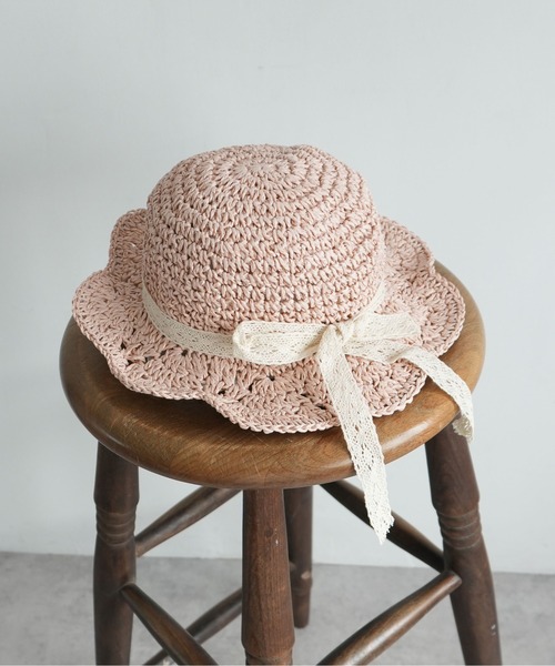 Bambin(ボンバン)の「【 Bambin / ボンバン 】 刺繍 リボン フリル ペーパーハット(ハット・キッズ・ピンク/ベージュ/ブラウン・FREE)」の3枚目の写真