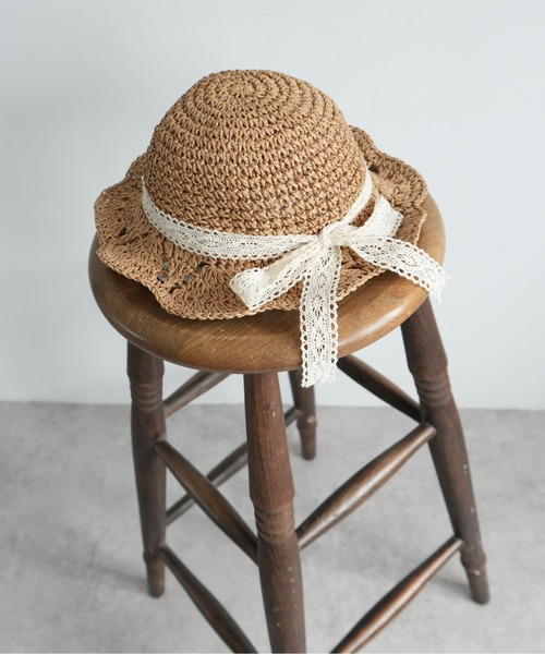 Bambin(ボンバン)の「【 Bambin / ボンバン 】 刺繍 リボン フリル ペーパーハット(ハット・キッズ・ピンク/ベージュ/ブラウン・FREE)」の7枚目の写真