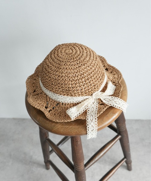 Bambin(ボンバン)の「【 Bambin / ボンバン 】 刺繍 リボン フリル ペーパーハット(ハット・キッズ・ピンク/ベージュ/ブラウン・FREE)」の8枚目の写真