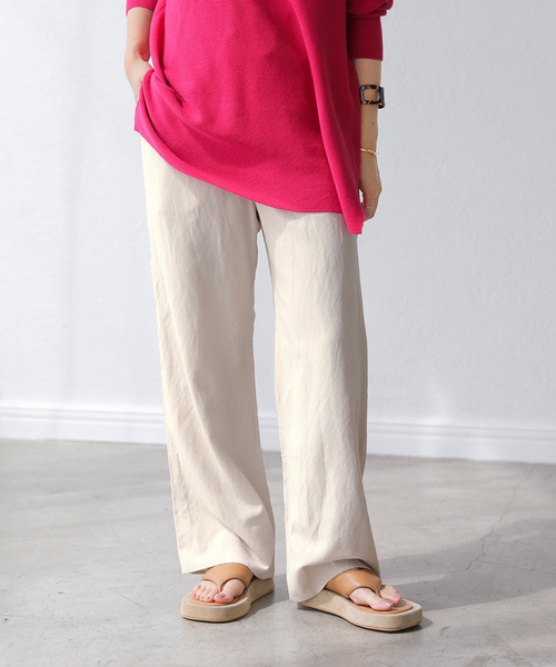 La TOTALITE(ラトータリテ)の「レーヨン麻ウエストフリルパンツ(その他パンツ・レディース・アイボリー/ピンク/ブラック・38/36)」の2枚目の写真