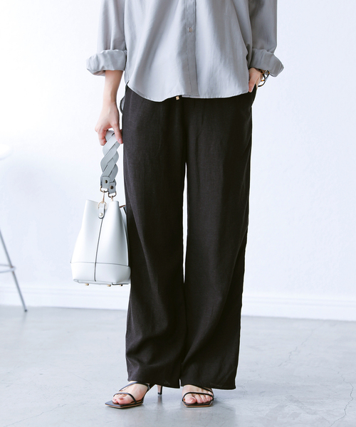 La TOTALITE(ラトータリテ)の「レーヨン麻ウエストフリルパンツ(その他パンツ・レディース・アイボリー/ピンク/ブラック・38/36)」の1枚目の写真