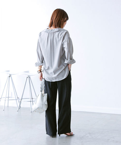 La TOTALITE(ラトータリテ)の「レーヨン麻ウエストフリルパンツ(その他パンツ・レディース・アイボリー/ピンク/ブラック・38/36)」の8枚目の写真