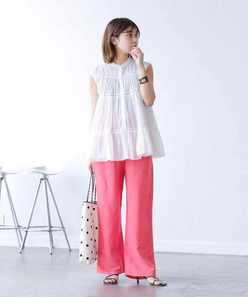 La TOTALITE(ラトータリテ)の「レーヨン麻ウエストフリルパンツ(その他パンツ・レディース・アイボリー/ピンク/ブラック・38/36)」の20枚目の写真