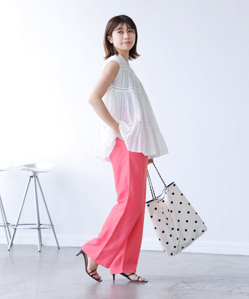 La TOTALITE(ラトータリテ)の「レーヨン麻ウエストフリルパンツ(その他パンツ・レディース・アイボリー/ピンク/ブラック・38/36)」の21枚目の写真