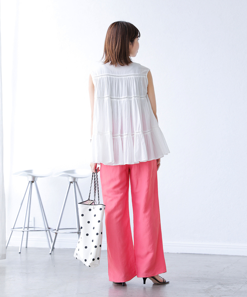 La TOTALITE(ラトータリテ)の「レーヨン麻ウエストフリルパンツ(その他パンツ・レディース・アイボリー/ピンク/ブラック・38/36)」の22枚目の写真