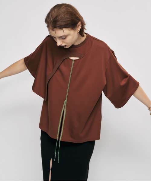 [Tilde seoul] マルコ 配色 ドット ルーズ Tシャツ NUMERALS】切り替え刺繍Tシャツ（Tシャツ/カットソー