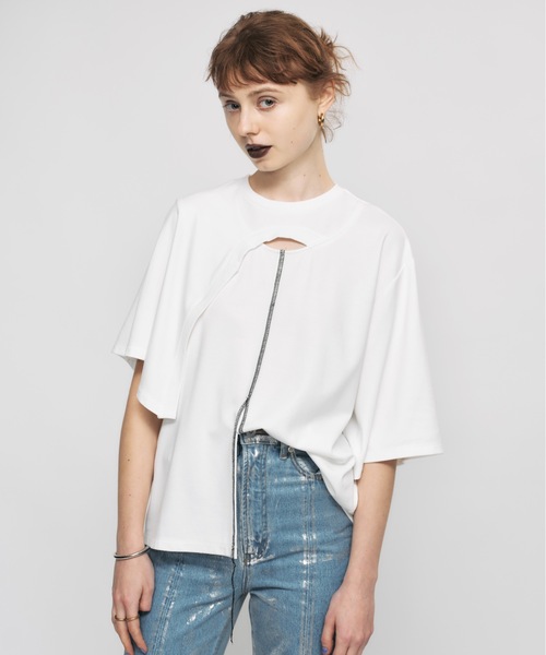 led.tokyo(レッドトウキョウ)の「【led.tokyo】配色ステッチカットラップTシャツ(Tシャツ/カットソー・レディース・ブラウン/ホワイト/ブラック・FREE)」の1枚目の写真