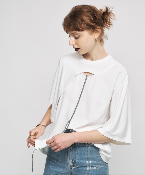 led.tokyo(レッドトウキョウ)の「【led.tokyo】配色ステッチカットラップTシャツ(Tシャツ/カットソー・レディース・ブラウン/ホワイト/ブラック・FREE)」の12枚目の写真