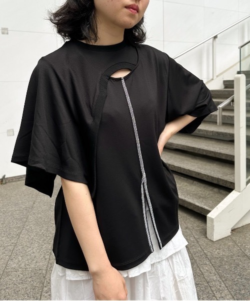 led.tokyo(レッドトウキョウ)の「【led.tokyo】配色ステッチカットラップTシャツ(Tシャツ/カットソー・レディース・ブラウン/ホワイト/ブラック・FREE)」の15枚目の写真