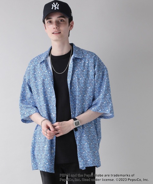 PW CIRCULUS PEPSIコラボ　メンズ長袖シャツ PEPSI（ペプシ）の「【PEPSI/ペプシ】コラボ総柄デザインシャツ