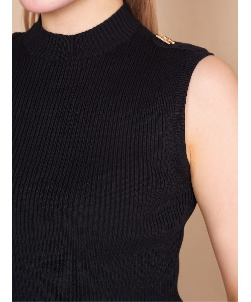 ボタンデザインサマーノースリニットトップス（ニット/セーター