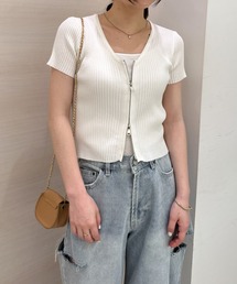 半袖ジップアップニット