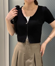 半袖ジップアップニット
