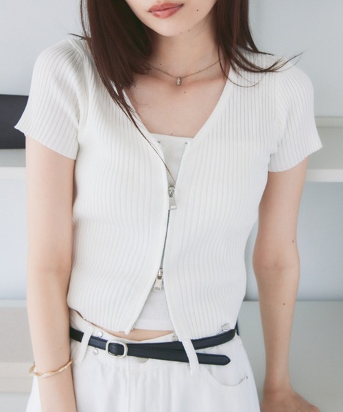 セール】半袖ジップアップニット（ニット/セーター）｜solleim