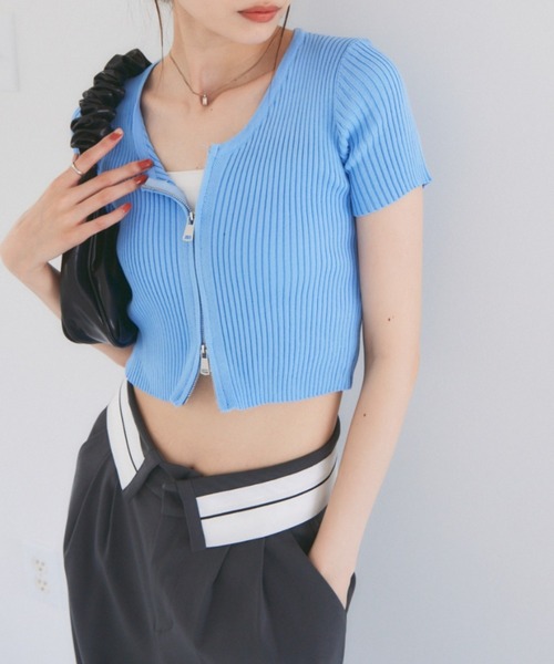 セール】半袖ジップアップニット（ニット/セーター）｜solleim