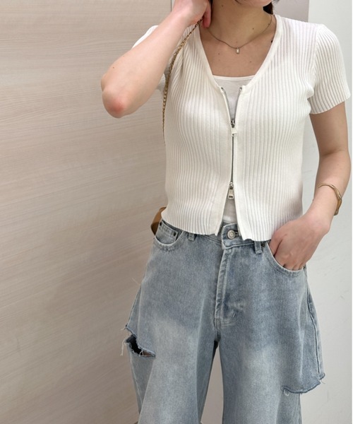 プラダ ライントリミング 半袖 ニット カットソー ジップアップ コットン 40 プラダ ライントリミング 半袖 ニット カットソー ジップアップ