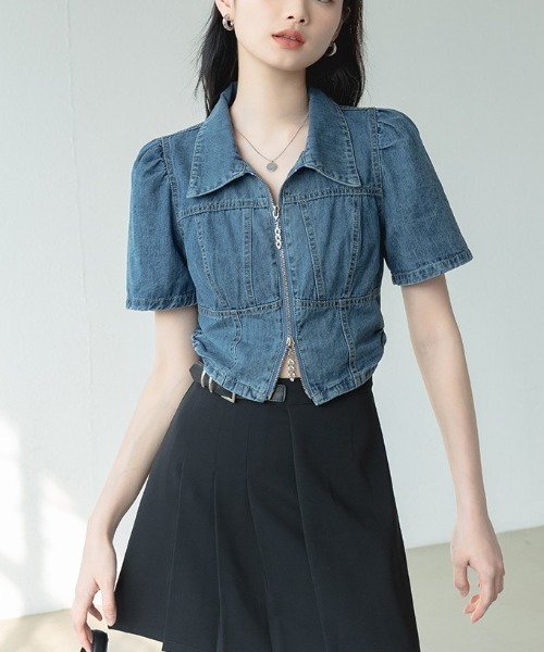 Achic(アシック)の「デニム素材前ファスナー開けトップス(シャツ/ブラウス・レディース・ブルー・M)」の16枚目の写真
