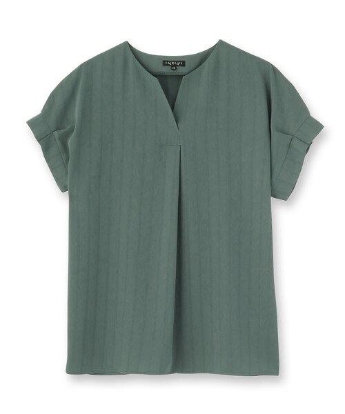 【1枚で映える！/洗える/接触冷感/吸水速乾】ストライプ袖コンブラウス