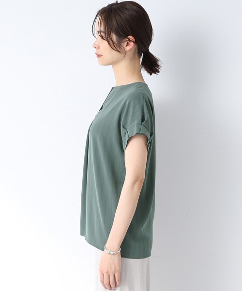 【1枚で映える！/洗える/接触冷感/吸水速乾】ストライプ袖コンブラウス