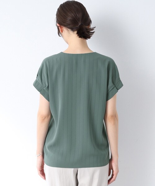 【1枚で映える！/洗える/接触冷感/吸水速乾】ストライプ袖コンブラウス