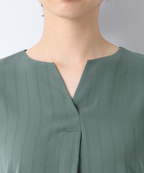 【1枚で映える！/洗える/接触冷感/吸水速乾】ストライプ袖コンブラウス