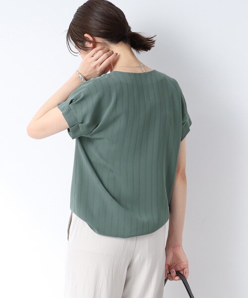 【1枚で映える！/洗える/接触冷感/吸水速乾】ストライプ袖コンブラウス