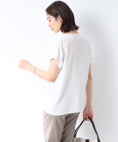 【1枚で映える！/洗える/接触冷感/吸水速乾】ストライプ袖コンブラウス