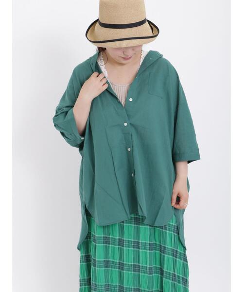 Samansa Mos2(サマンサ モスモス)の「バンドカラー七分袖シャツ(シャツ/ブラウス・レディース・チャコールグレー/ピンク/サックスブルー/オフホワイト/グリーン・F)」の4枚目の写真