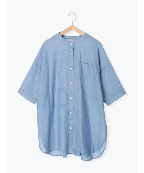 Samansa Mos2(サマンサ モスモス)の「バンドカラー七分袖シャツ(シャツ/ブラウス・レディース・チャコールグレー/ピンク/サックスブルー/オフホワイト/グリーン・F)」の12枚目の写真