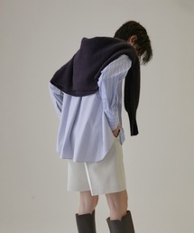 SALON adam et rope' | 【NIPPON CULTURE】バックフレアバンドカラーシャツ　無地/ストライプ(シャツ/ブラウス)