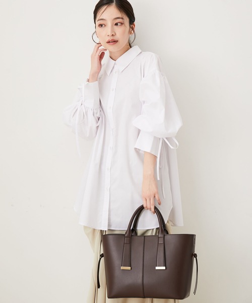 VIS（ビス）の「【A4収納】ゴールド金具付きノットトートバッグ/通勤・通学対応（トートバッグ・レディース・ブラック/ダークブラウン/ベージュ・FREE）」の6枚目の写真