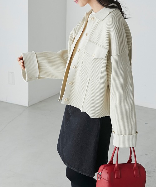 BONLECILL（ボンルシール）の「スポンディッシュニットジャケット（その他アウター・レディース・ブラック/ネイビー/レッド/アイボリー・FREE）」の6枚目の写真