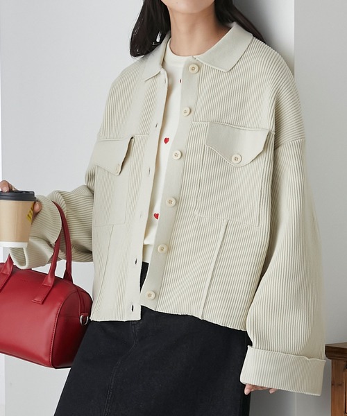 BONLECILL（ボンルシール）の「スポンディッシュニットジャケット（その他アウター・レディース・ブラック/ネイビー/レッド/アイボリー・FREE）」の8枚目の写真