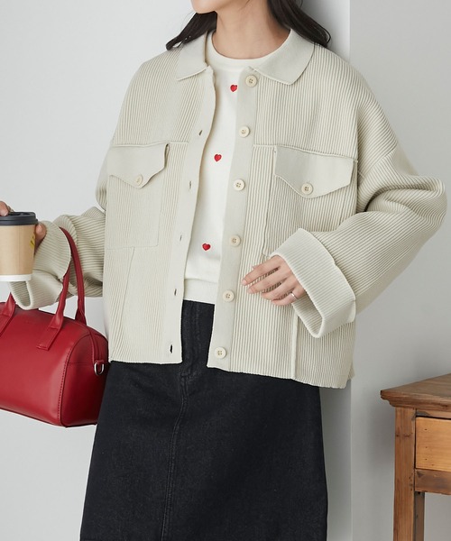 BONLECILL（ボンルシール）の「スポンディッシュニットジャケット（その他アウター・レディース・ブラック/ネイビー/レッド/アイボリー・FREE）」の11枚目の写真