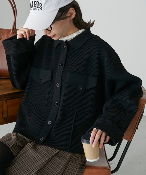 BONLECILL（ボンルシール）の「スポンディッシュニットジャケット（その他アウター・レディース・ブラック/ネイビー/レッド/アイボリー・FREE）」の19枚目の写真