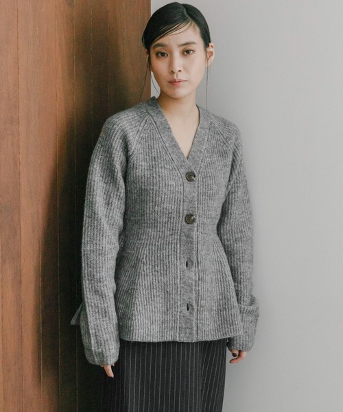 ハンドウォッシャブル】ペプラム畦編みカーディガン（カーディガン
