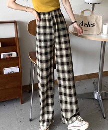 チェック柄シアーイージーパンツ