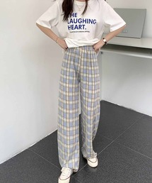 チェック柄シアーイージーパンツ