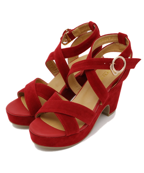 one after another NICE CLAUP(ワンアフターアナザーナイスクラップ)の「【ナイスクラップ】スウェードクロスサンダル(サンダル・レディース・レッド/ネイビー/キャメル・SMALL/MEDIUM/LARGE)」の3枚目の写真