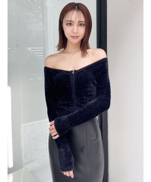 GYDA（ジェイダ）の「2WAY シャギーダブルZIP ニットトップス（ニット/セーター・レディース・オフホワイト/ブラック・FREE）」の3枚目の写真