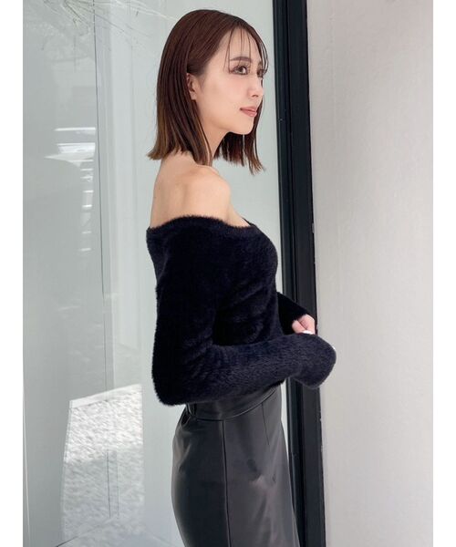 GYDA（ジェイダ）の「2WAY シャギーダブルZIP ニットトップス（ニット/セーター・レディース・オフホワイト/ブラック・FREE）」の5枚目の写真