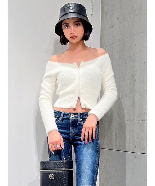 GYDA（ジェイダ）の「2WAY シャギーダブルZIP ニットトップス（ニット/セーター・レディース・オフホワイト/ブラック・FREE）」の12枚目の写真