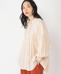 柔らか刺繍切替えブラウス